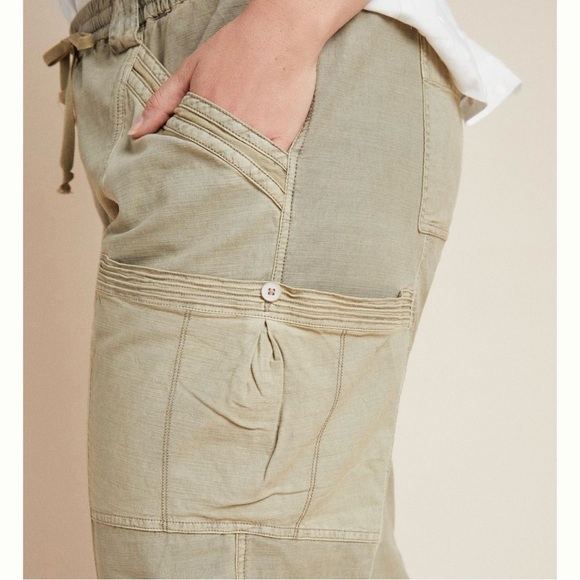Anthropologie Angela Cropped Cargo Pants Size 27 Moss Cotton and Tencel Utility - Picture 4 of 14